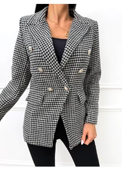 Czarna Marynarka w Pepitkę ze Złotymi Guzikami ze sklepu ModnaKiecka.pl w kategorii Marynarki damskie - zdjęcie 188142239