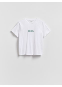 Reserved - T-shirt z napisem - biały ze sklepu Reserved w kategorii Bluzki damskie - zdjęcie 188142628