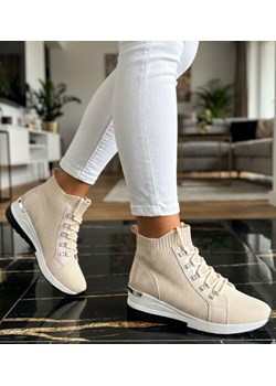 Sznurowane damskie beżowe buty sportowe /B2-3 12234 T394/ ze sklepu Pantofelek24.pl w kategorii Buty sportowe damskie - zdjęcie 188144358