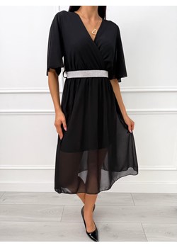 Czarna Szyfonowa Sukienka z Kopertowym Dekoltem ze sklepu ModnaKiecka.pl w kategorii Sukienki - zdjęcie 188144757