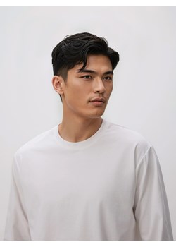 Reserved - Longsleeve z bawełną - biały ze sklepu Reserved w kategorii T-shirty męskie - zdjęcie 188145155