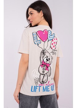 Jasnobeżowy damski t-shirt z bawełny D12022AH02645Y, Kolor jasny beż, Rozmiar L, Sublevel ze sklepu Primodo w kategorii Bluzki damskie - zdjęcie 188146006