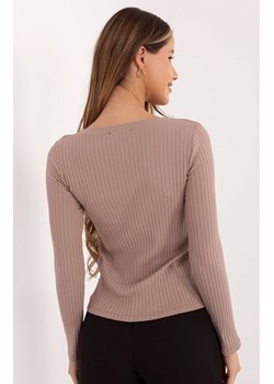 Ciemnobeżowa dopasowana bluzka damska w prążek RV-BZ-A1045.99, Kolor beżowy, Rozmiar S/M, Rue Paris ze sklepu Primodo w kategorii Bluzki damskie - zdjęcie 188146036