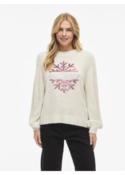 Vila Damski sweter z dzianiny - VIGryla Kobiety Sztuczne włókno écru nadruk ze sklepu vangraaf w kategorii Swetry damskie - zdjęcie 188149727