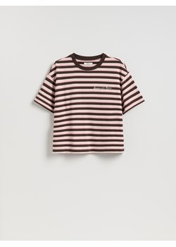 Reserved - T-shirt w paski z nadrukiem - pastelowy róż ze sklepu Reserved w kategorii Bluzki damskie - zdjęcie 188150296