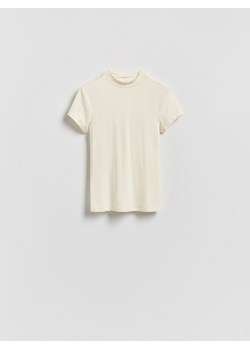 Reserved - T-shirt z włóknami bambusowymi - złamana biel ze sklepu Reserved w kategorii Bluzki damskie - zdjęcie 188150336