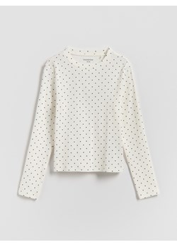 Reserved - Prążkowana koszulka w kropki - złamana biel ze sklepu Reserved w kategorii Bluzki dziewczęce - zdjęcie 188150457