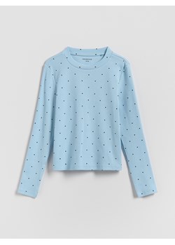 Reserved - Prążkowana koszulka w kropki - niebieski ze sklepu Reserved w kategorii Bluzki dziewczęce - zdjęcie 188150459