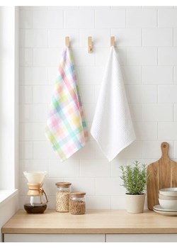 Sinsay - Zestaw kuchennych ścierek gładkiej i w kolorową kratę 2 pack - wielobarwny ze sklepu Sinsay w kategorii Fartuchy kuchenne - zdjęcie 188151409
