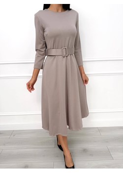 Cappuccino Rozkloszowana Sukienka z Paskiem ze sklepu ModnaKiecka.pl w kategorii Sukienki - zdjęcie 188151749