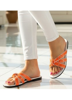 Pomarańczowo białe klapki damskie /F3-1 12132 T190/ ze sklepu Pantofelek24.pl w kategorii Klapki damskie - zdjęcie 188152995