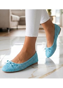 Niebieskie balerinki z koronki /G2-2 5065 S037/ ze sklepu Pantofelek24.pl w kategorii Balerinki - zdjęcie 188153009