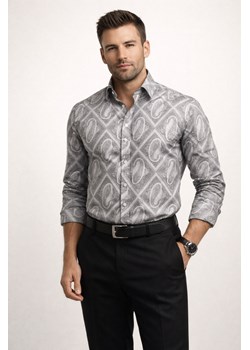 Koszula męska szara slim w wzory Recea ze sklepu Recea.pl w kategorii Koszule męskie - zdjęcie 188153026