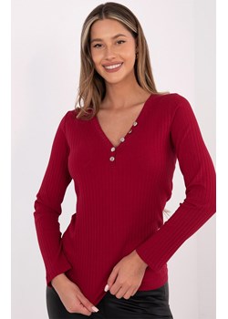 Bordowa dopasowana bluzka damska w prążek RV-BZ-A1045.99, Kolor bordowy, Rozmiar S/M, Rue Paris ze sklepu Primodo w kategorii Bluzki damskie - zdjęcie 188153367