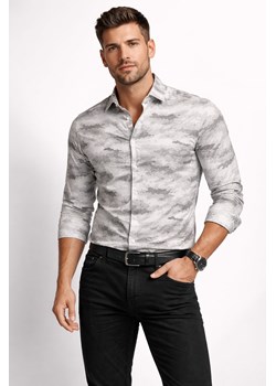 Koszula męska slim biała w szare wzory Recea ze sklepu Recea.pl w kategorii Koszule męskie - zdjęcie 188153457