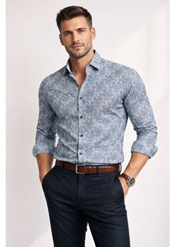 Koszula męska szara w granatowe kwiaty Recea ze sklepu Recea.pl w kategorii Koszule męskie - zdjęcie 188153458