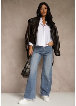 Niebieskie Szerokie Jeansy High Waist z Cyrkoniowymi Aplikacjami Sireilure ze sklepu renee.pl w kategorii Jeansy damskie - zdjęcie 188153896