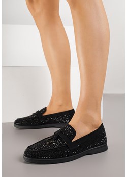 Czarne Mokasyny z Cyrkoniami i Ozdobami Distantsteam ze sklepu renee.pl w kategorii Botki - zdjęcie 188153979
