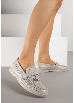 Szare Mokasyny z Cyrkoniami i Ozdobami Distantsteam ze sklepu renee.pl w kategorii Mokasyny damskie - zdjęcie 188154006