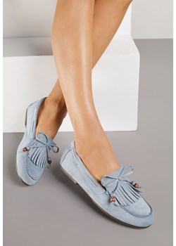 Niebieskie Mokasyny z Koralikami Kokardą i Frędzlami Nahda ze sklepu renee.pl w kategorii Mokasyny damskie - zdjęcie 188154096