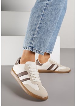 Ciemnobeżowe Płaskie Sneakersy Ozdobione Paskami Glaria ze sklepu born2be.pl w kategorii Buty sportowe damskie - zdjęcie 188154379