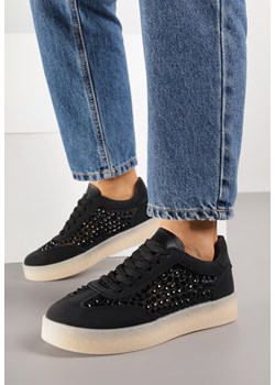 Czarne Sneakersy na Grubej Podeszwie Ozdobione Cyrkoniami Orinrya ze sklepu born2be.pl w kategorii Buty sportowe damskie - zdjęcie 188154736