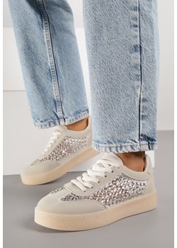 Beżowe Sneakersy na Grubej Podeszwie Ozdobione Cyrkoniami Orinrya ze sklepu born2be.pl w kategorii Buty sportowe damskie - zdjęcie 188154745