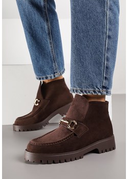 Brązowe Botki w Stylu Mokasynów z Elegancką Aplikacją Elinney ze sklepu born2be.pl w kategorii Botki - zdjęcie 188154799