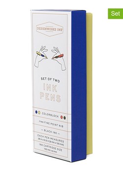 DESIGNWORKS INK ® Długopisy (2 szt.) w kolorze niebiesko-oliwkowo-pomarańczowym - dł. 13 cm ze sklepu Limango Polska w kategorii Akcesoria biurowe - zdjęcie 188162876