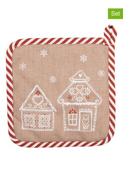 Clayre &amp; Eef Łapki kuchenne (2 szt.) w kolorze beżowo-białym - 20 x 20 cm ze sklepu Limango Polska w kategorii Tekstylia kuchenne - zdjęcie 188169426