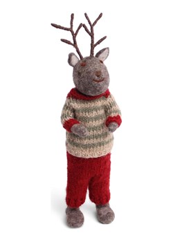 Gry &amp; Sif Figurka dekoracyjna "Boy Deer" w kolorze szaro-czerwonym - dł. 27 cm ze sklepu Limango Polska w kategorii Dekoracje - zdjęcie 188169485