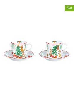 Easy Life Filiżanki (2 szt.) "Christmas Gang" w kolorze biało-zielonym - 75 ml ze sklepu Limango Polska w kategorii Dzbanki i zaparzacze - zdjęcie 188174219