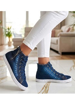 Jeansowe trampki z wysoką cholewką granatowe /C6-2 12441 T296/ ze sklepu Pantofelek24.pl w kategorii Trampki damskie - zdjęcie 188227076