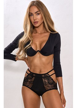 Figi damskie wysokie z koronką i paseczkami ELEGANT SHAPE, Kolor czarny, Rozmiar S, PURE SIN ze sklepu Primodo w kategorii Majtki damskie - zdjęcie 188227775