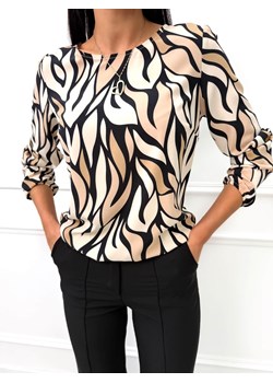 Beżowo-Czarna Bluzka ze Wzorem ze sklepu ModnaKiecka.pl w kategorii Bluzki damskie - zdjęcie 188243969
