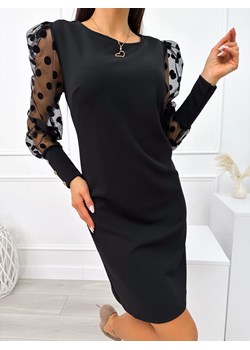 Czarna Sukienka z Ozdobnym Rękawem ze sklepu ModnaKiecka.pl w kategorii Sukienki - zdjęcie 188243977