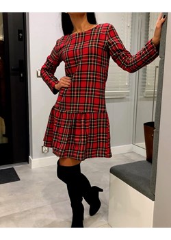 Czerwona Sukienka w Kratę ze sklepu ModnaKiecka.pl w kategorii Sukienki - zdjęcie 188244075
