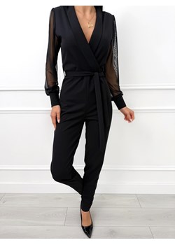 Czarny Kombinezon z Ozdobnym Rękawem ze sklepu ModnaKiecka.pl w kategorii Kombinezony damskie - zdjęcie 188244089