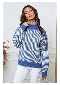So Cachemire Sweter "Calinia" w kolorze niebiesko-białym ze sklepu Limango Polska w kategorii Swetry damskie - zdjęcie 188246309