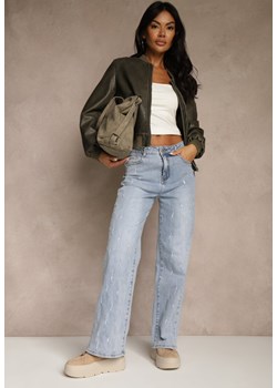 Niebieskie Jeansy z Bawełny o Szerokim Kroju High Waist Ozdobione Przetarciami Feless ze sklepu renee.pl w kategorii Jeansy damskie - zdjęcie 188247077
