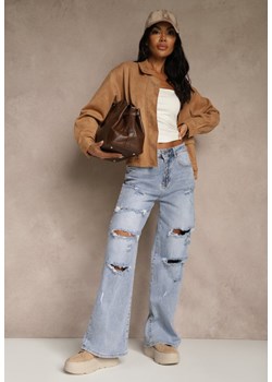 Niebieskie Jeansy High Waist Wide Leg z Ozdobnymi Przetarciami i Dziurami Elintyse ze sklepu renee.pl w kategorii Jeansy damskie - zdjęcie 188247089