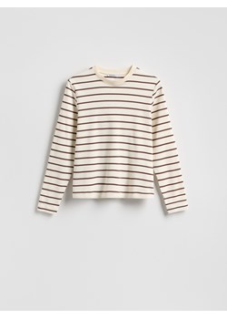 Reserved - Longsleeve z merceryzowanej bawełny - brązowy ze sklepu Reserved w kategorii Bluzki damskie - zdjęcie 188247488