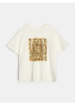 Sinsay - Bawełniana koszulka z nadrukiem - kremowy ze sklepu Sinsay w kategorii Bluzki damskie - zdjęcie 188248029