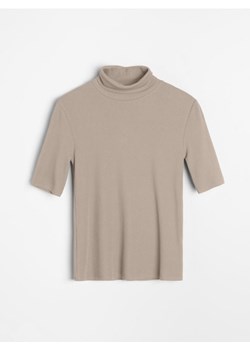 Sinsay - Prążkowana koszulka ze stójką - brązowy ze sklepu Sinsay w kategorii Bluzki damskie - zdjęcie 188248047