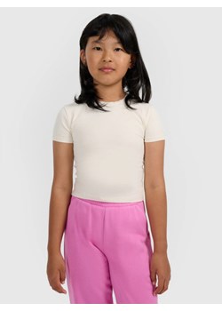 Dziewczęcy crop top 4F 4FJWAW25TTSHF2393 - biały ze sklepu Sportstylestory.com w kategorii Bluzki dziewczęce - zdjęcie 188248135