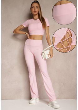 Różowy Komplet Sportowy Spodnie i Koszulka Ozdobiona Sznurowaniem Lumileine ze sklepu renee.pl w kategorii Komplety i garnitury damskie - zdjęcie 188248279