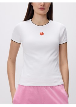 Reserved - T-shirt z bawełną - biały ze sklepu Reserved w kategorii Bluzki damskie - zdjęcie 188248375