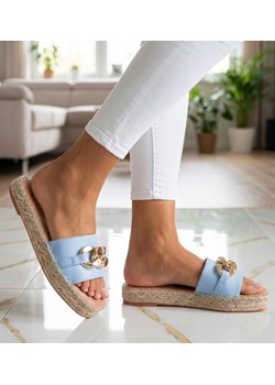 Niebieskie klapki espadryle z łańcuchem /A6-2 11483 T297/ ze sklepu Pantofelek24.pl w kategorii Klapki damskie - zdjęcie 188254795