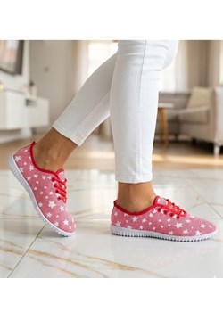Wiązane czerwone tenisówki w gwiazdki /C6-1 11378 T099/ ze sklepu Pantofelek24.pl w kategorii Trampki damskie - zdjęcie 188254805