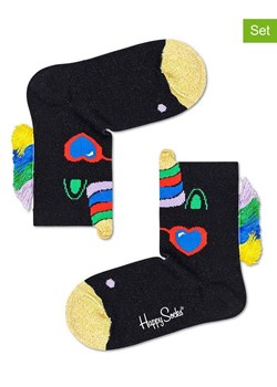 Happy Socks Skarpety (2 pary) "Unicorn" w kolorze czarnym ze wzorem ze sklepu Limango Polska w kategorii Skarpetki dziecięce - zdjęcie 188254845